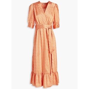 SANDRO Printed satin-twill midi wrap dress